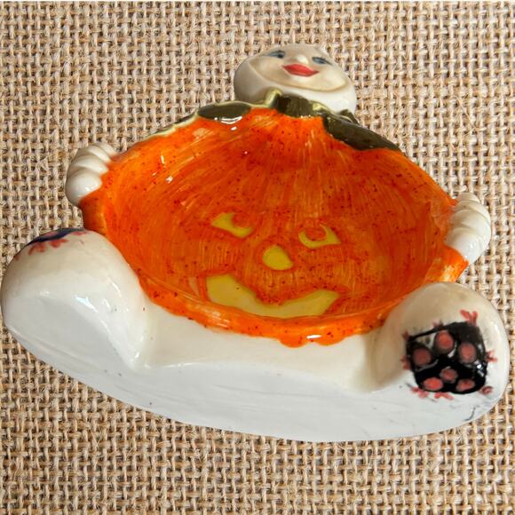 Vintage Ghost Jack-O’-Lantern Ceramic Candy Dish – Hand-Painted Halloween Decor - Picture 10 of 10